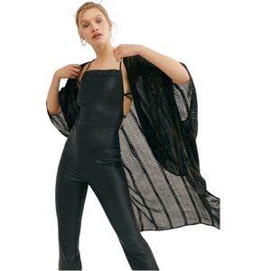 Free People Black Gold Day Dream Sequin Kimono Duster Size OS Boho Sparkle